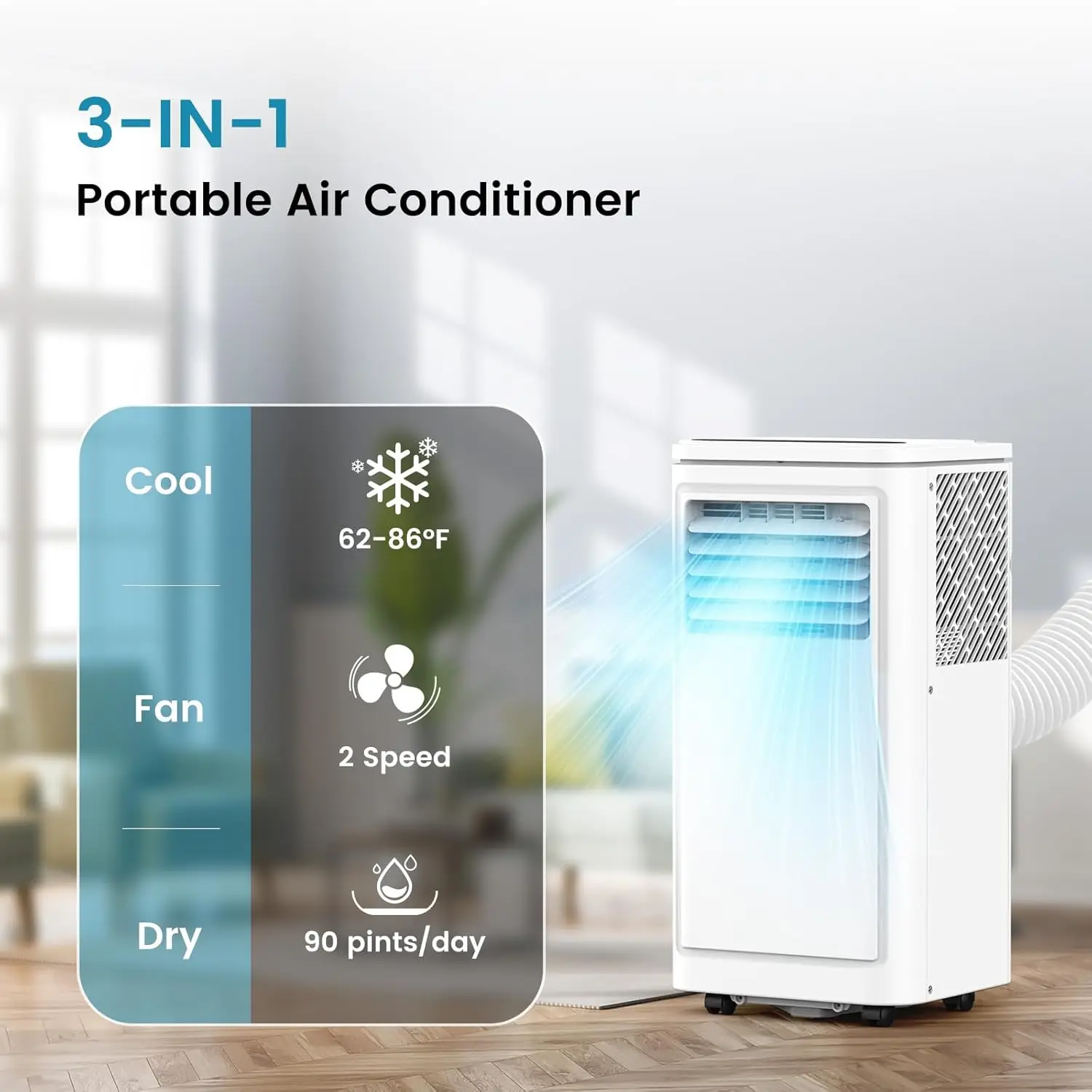 8,000 BTU Portable Air Conditioners Cools Up to 350 Sq.Ft, Portable AC Unit with Remote, Built-in Cool, Dehumidifier, Fan