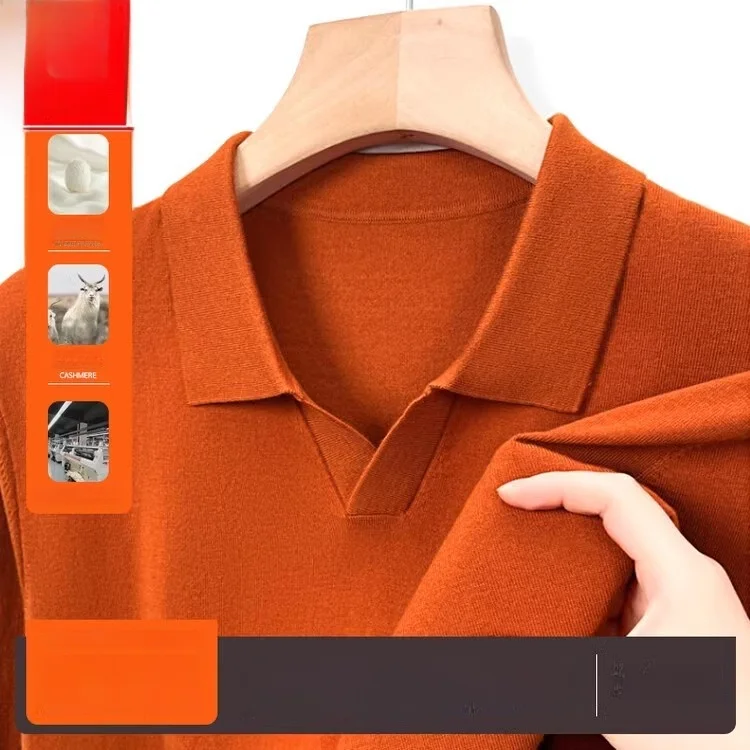 

Silk And Camere Mixed Knitted Sweater Men's Casual Thin Autumn Spring Base Layer V-Ne Leisure Versatile Long Sve Sweater