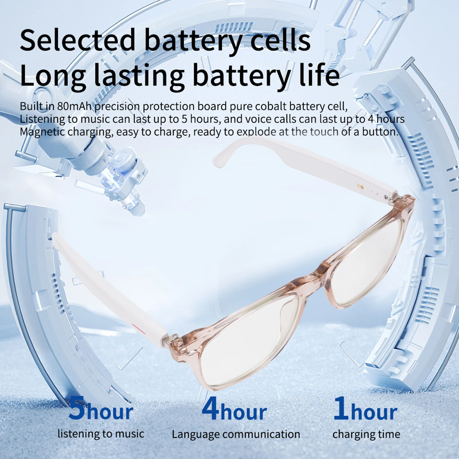 نظارات لاسلكية للاتصال بالذكاء الاصطناعي نظارات ذكية بلوتوث 5.4 للحد من الضوضاء ومضادة للضوء الأزرق مع ميكروفون ومكبر صوت لقيادة السفر