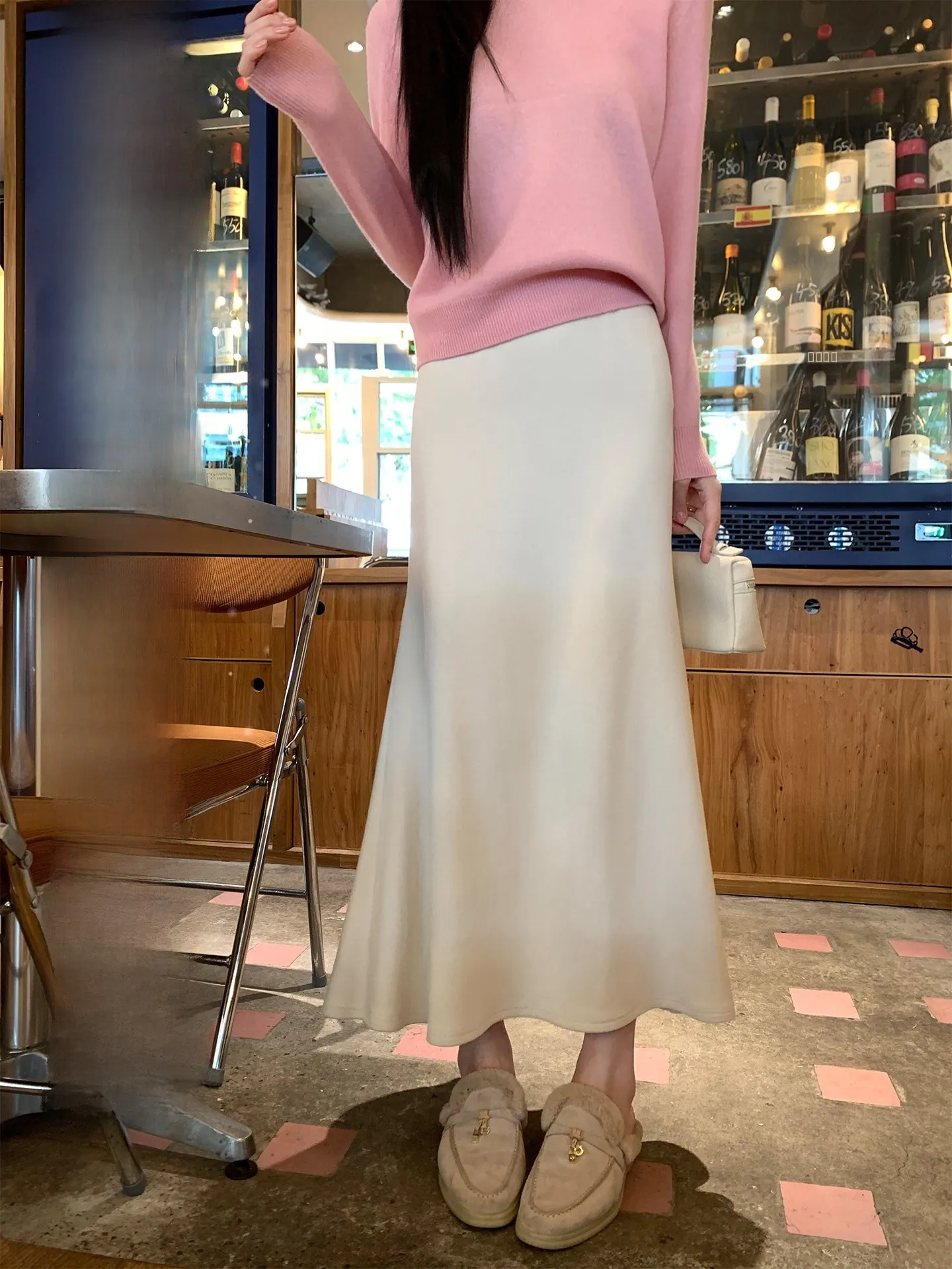 

Хлопковая вязаная юбка Aboutpoem из двустороннего вельвета, А-силуэт, длины миди, женская, зимняя, свободная, с эластичным поясом, элегантная...