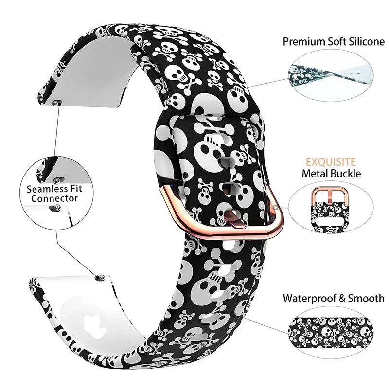 22mm/20mm Printed Band for Samsung Galaxy Watch 6/4/Classic/5 Gear S3 Sport Silicone Women Bracelet huawei watch gt 4 2 3 pro