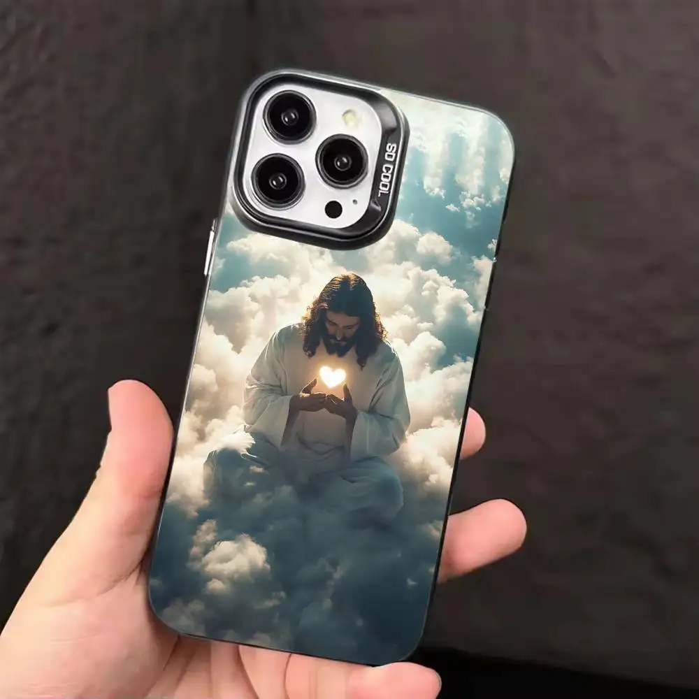 God Jesus Pray Cover Phone Case Color Silver Shell For IPhone 17 16 15 14 13 12 11 Pro Max Plus