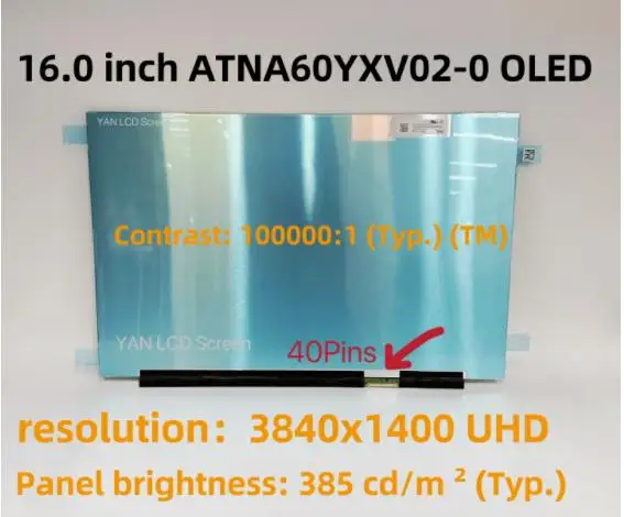 Original 16.0 Inch No Touch OLED 16:10 WQUXGA Display Panel Replacement ATNA60YV02-0 ATNA60YV02 P/N:18200-16000000