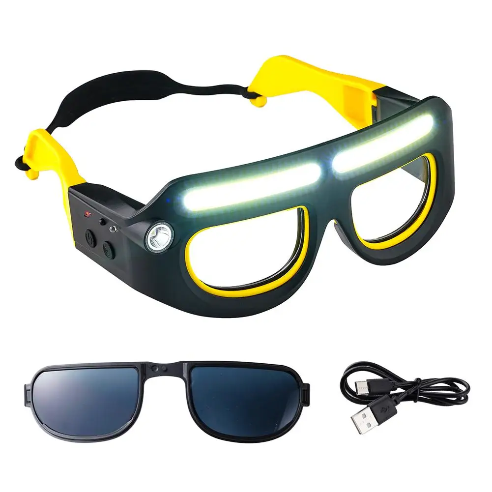 LED Glasses Rechargeable Headlight Glasses With Motion Sensor And Touch Control, 5 Modes Lighted Glasses For Fishing, Cycling