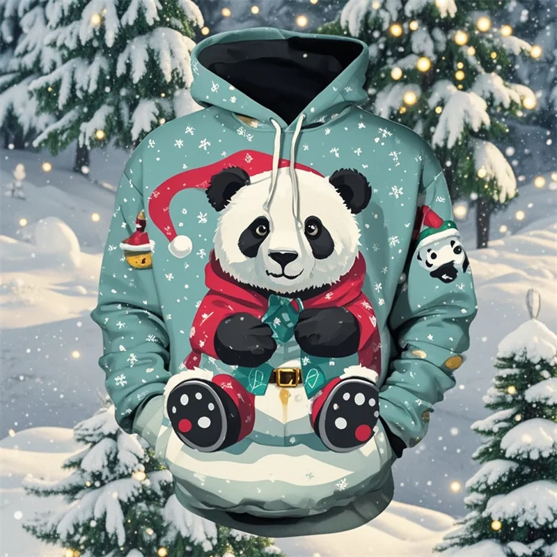 Fashion Christmas Panda Graphic 3D Printed Hoodies For Men Clothes Cute Casual Hooded Pullovers Women Y2k Kids Sweatshirts New