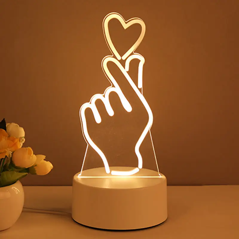 Romantic Love 3D Acrylic Led Lights for Home Children\'s Night Light Table Lamp Birthday Party Decor Valentine\'s Day Bedside Lamp