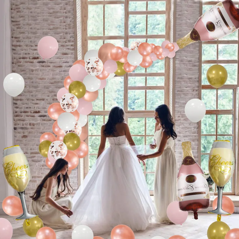 Bubble Bottle Aluminum Film Balloon Set Rose Gold Gold Silver Sequin Latex Balloon Champagne Balloon Chain Party Venue Setup