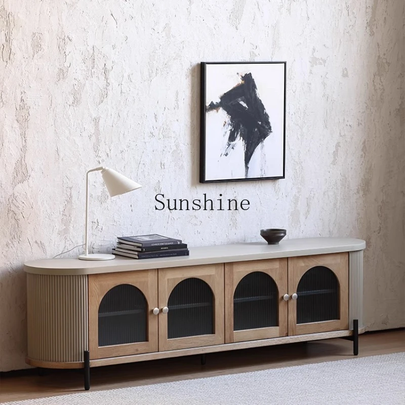 Design expression Modern light French country retro wabi-sabi wind four-door TV cabinet