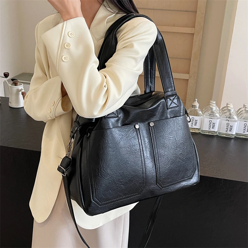 

Large Capacity Tote Bags For Women Europe and America Work Commuting Shoulder Bag Vintage Pu Leather Lady Bag Handbag Sac A Main