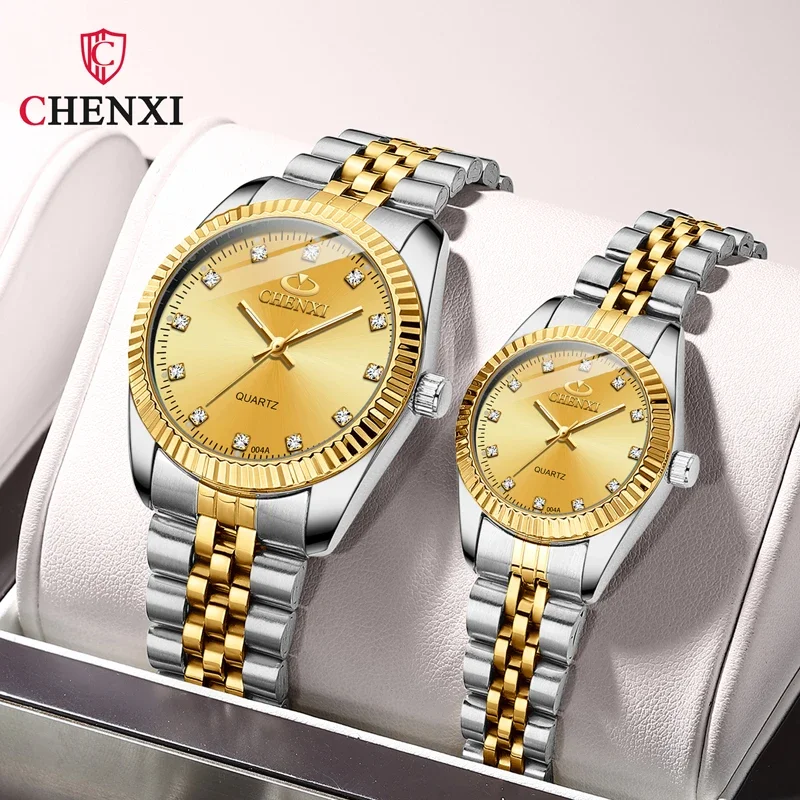 CHENghts-Montre de couple étanche pour hommes et femmes, montre à quartz de haute qualité, marque de luxe, mode d'affaires, cadeau pour amoureux, 004A