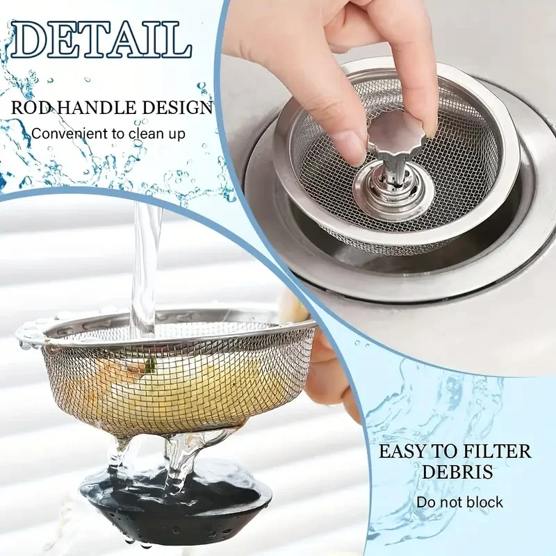 

Stainless Steel Kitchen Sink Strainer Mesh Drain Filter Anti-Clog Waste Residue and Odor Suitable for Bathrooms Washroom