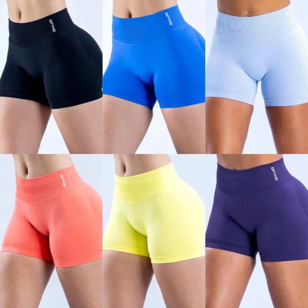 Dynamic Shorts with Logo Low Waist Seamless Yoga Shorts Scrunch Bum Gym Shorts Workout Biker Short Stretch Fitness Clothing