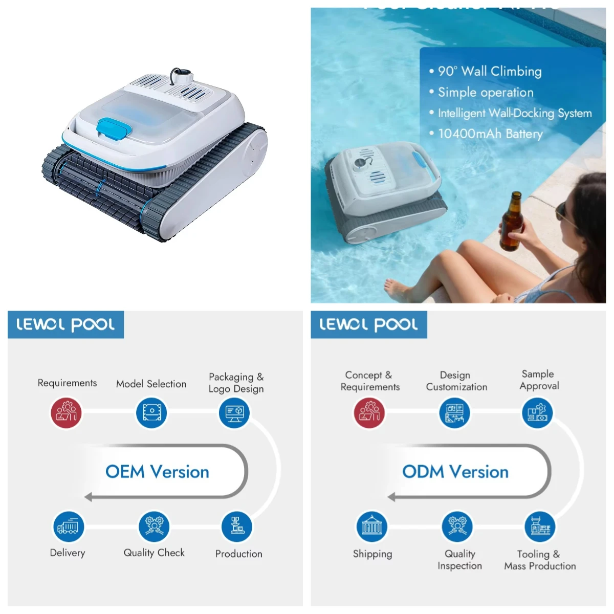

Cordless Smart Automatic Pool Cleaner Robot Submersible Vacuum for Full Floor & Wall Pool Cleaning