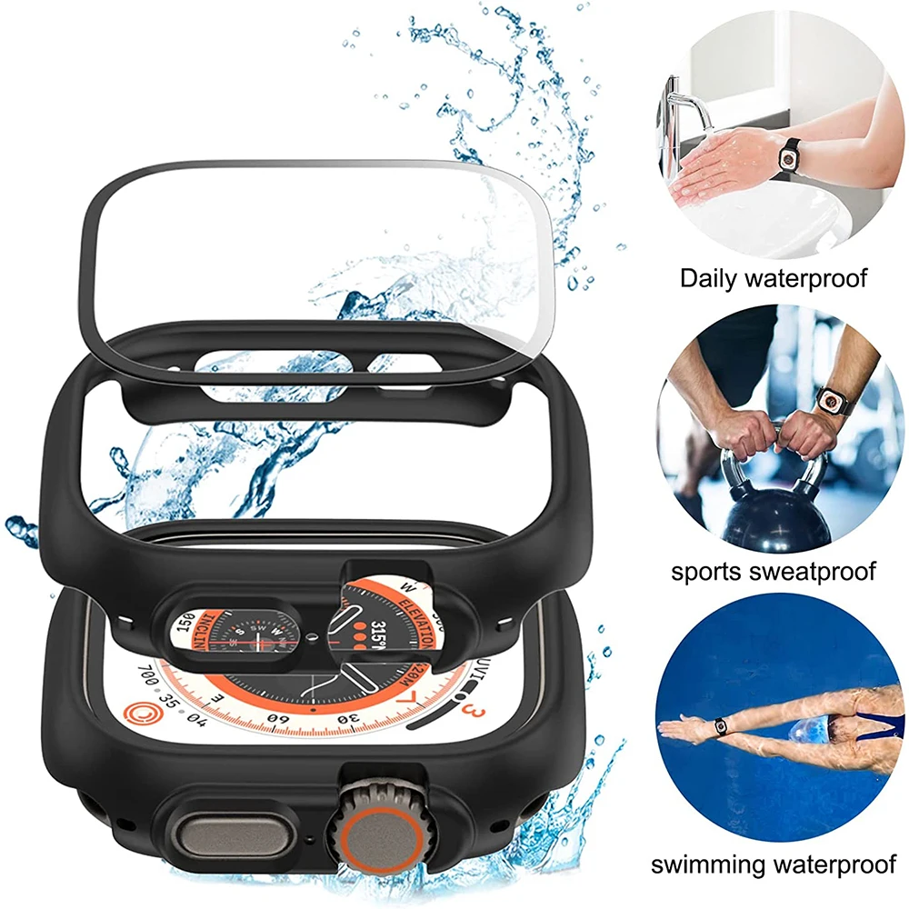 Vetro + custodia per Apple Watch Ultra 49mm antigraffio PC Apple Watch Ultra Case Iwatch Ultra/8 Pro 49mm Cover + pellicola proteggi schermo