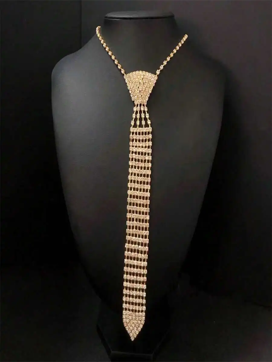 

Elegant Rhinestone Tie Shape Necklace For Women Wedding Party Jewelry