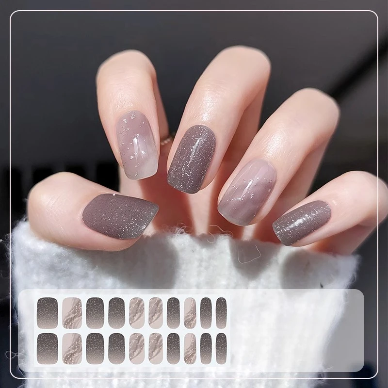 16/18/20Tips French Gel Nail Strips Patch Sliders Adhesive Long Lasting Gel Nail Stcikers UV Lamp Need Figures for Manicure