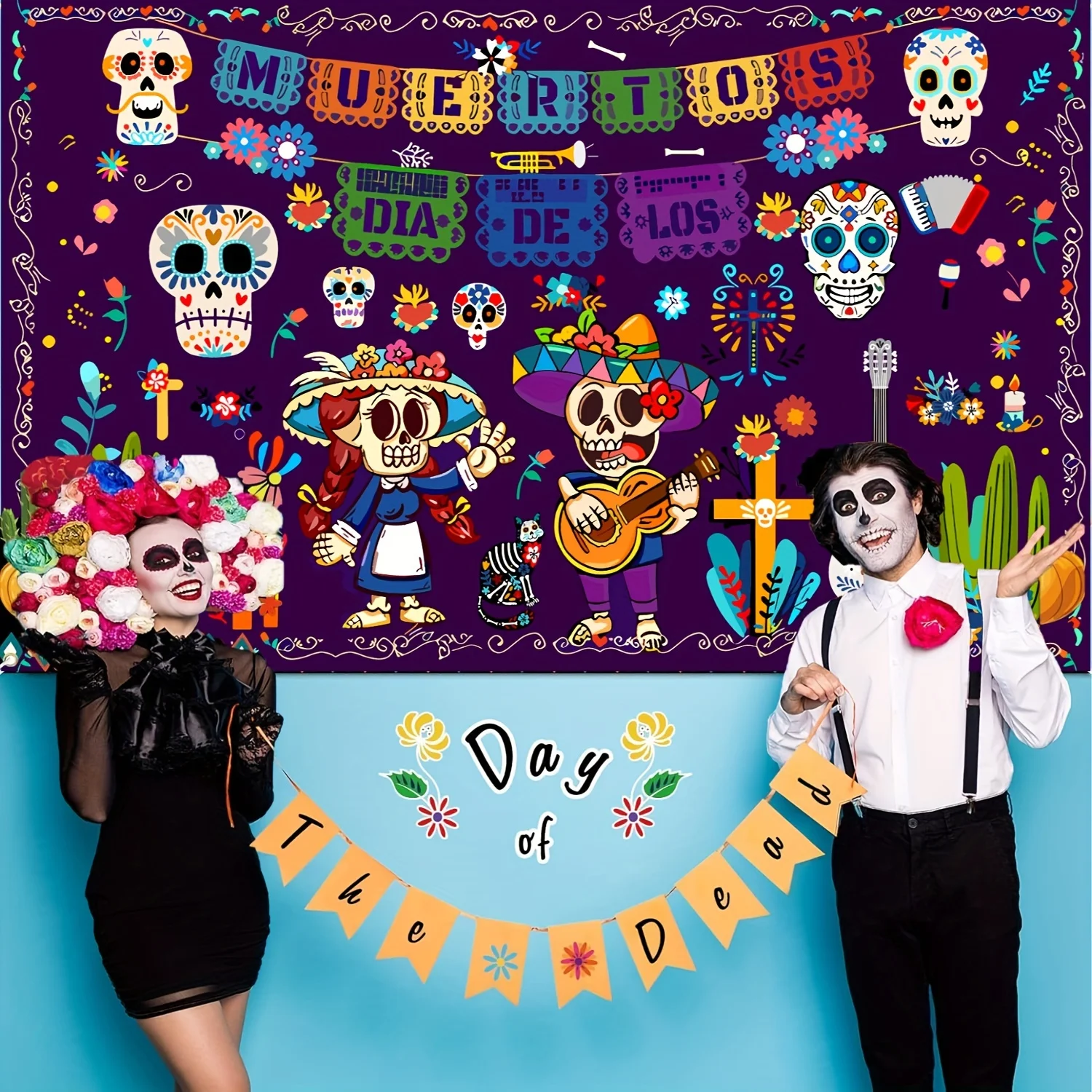 A large-sized background cloth for the Mexican Day of the Dead festival, measuring 72x44 inches.zyc