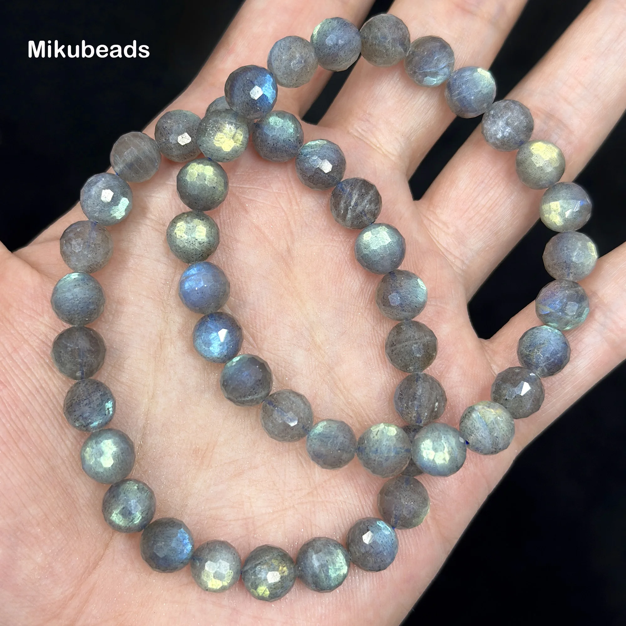 الطبيعية AA + اللابرادوريت 6 مللي متر 8 مللي متر الأوجه تسلق الجولة فضفاض الخرز لصنع المجوهرات أساور يدوية قلادة بالجملة Mikubeads #1