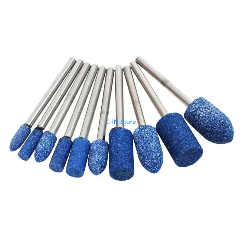 10 pezzi Professional Blue Abrasive Stone 3 mm Solvelamento gambo per punti montati sulla testa Bit macinazione durevole per