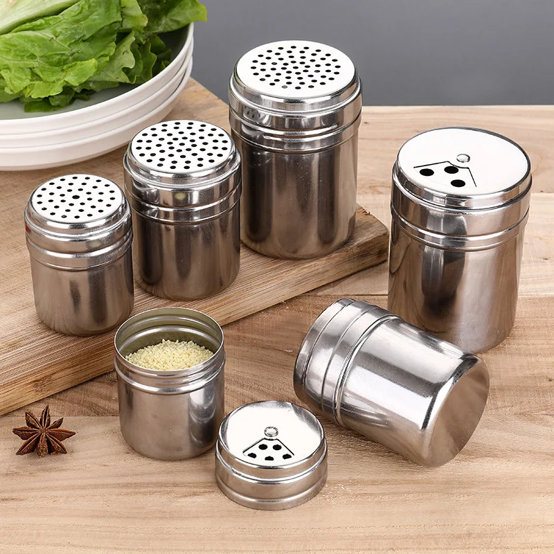 Stainless Steel Barbecue Spice Jars Salt Shaker Pepper Bottle Flour Fine Sieve Tool Home Condiments Novel Kitchen Accessories