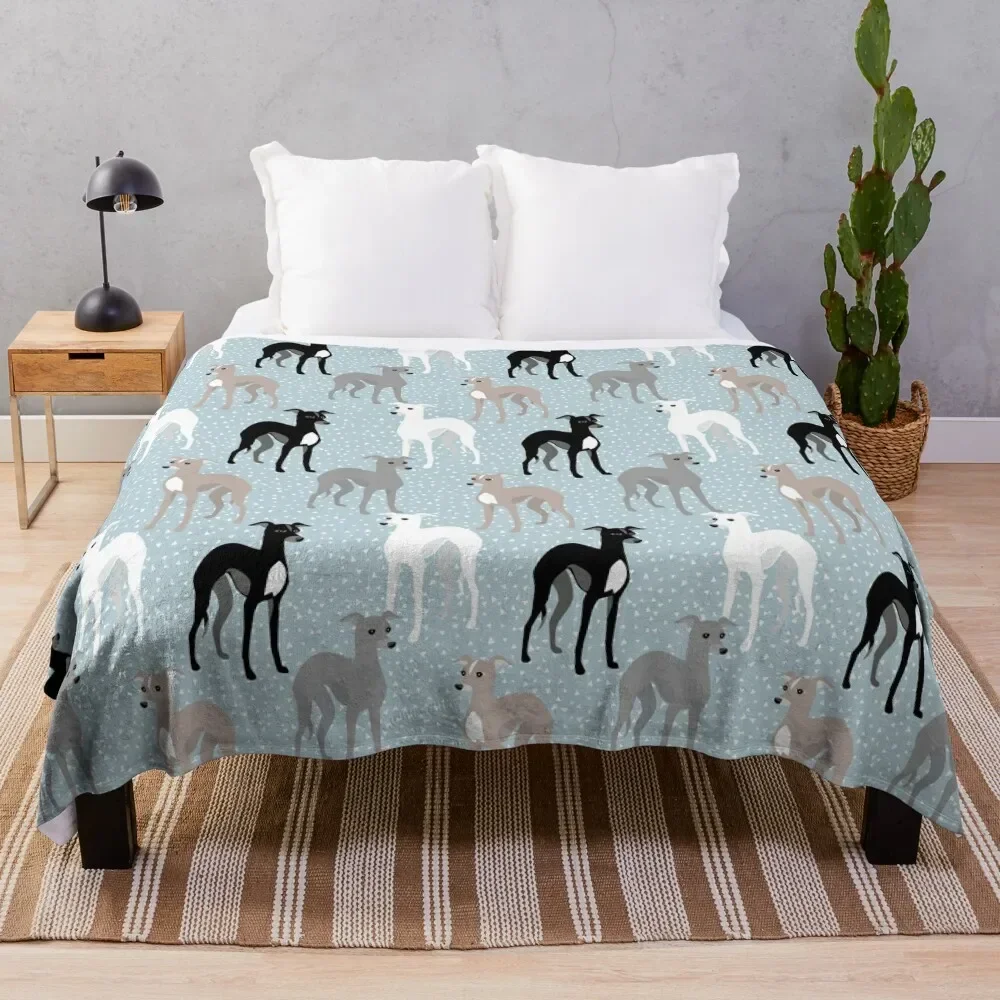 

Italian Greyhounds Mid-Century Modern Pattern Throw Blanket Flannel Fabric Picnic Blankets