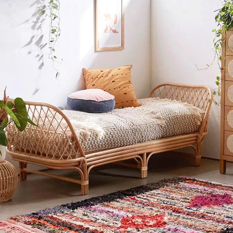 rattan bed sofa, natural courtyard rattan small apartment leisure bed, double rest living room balcony bed