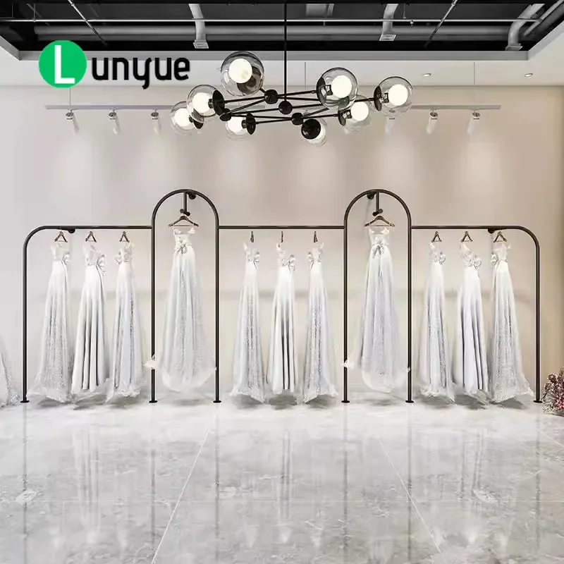 Wall Mounted Wedding Dress Display Rack Combination Hanging Gown Storage Stand for Bridal Shop Studio Showcase Space Saving