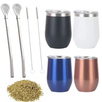 Sada 5 kelímků na Yerba Maté z nerezové oceli s dvojitou stěnou a hrnek na kávu 350 ml s tepelnou izolací a proti opaření 8 nejlepší prodej Pohár Yerba Maté - №4