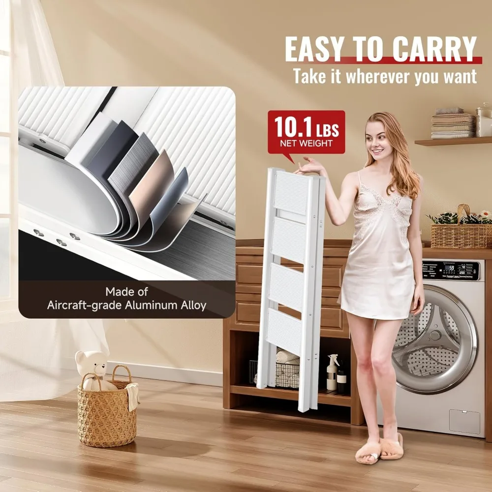 سلم ألومنيوم قابل للطي - دواسات عريضة قوية مضادة للانزلاق، خفيف الوزن ومحمول للاستخدام المنزلي