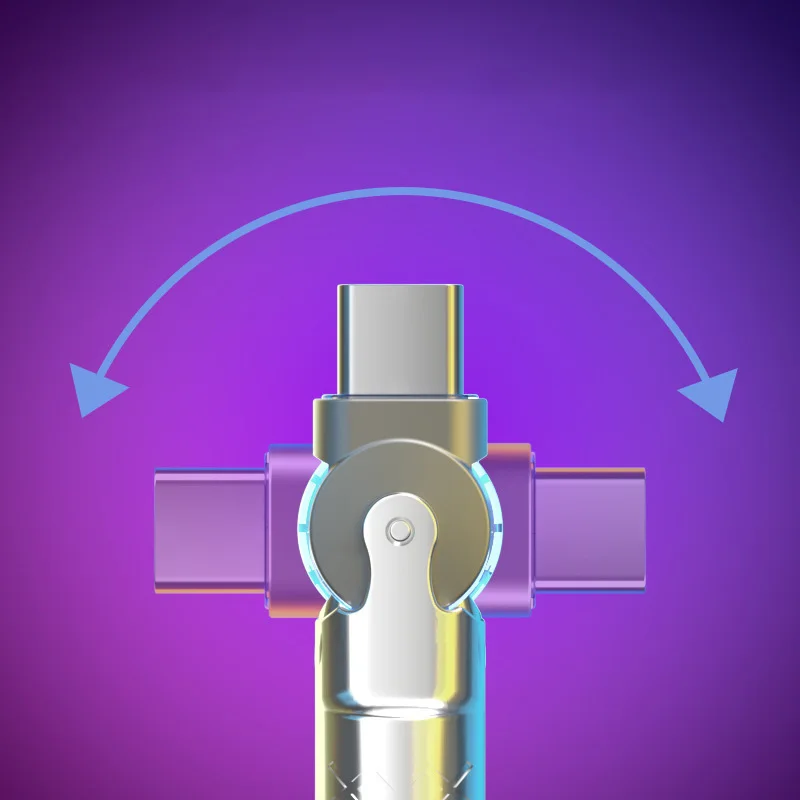 High-Speed 120W USB Type C Cable With 180 Degree Rotary Elbow 6A Super Fast Charging Data Cable Mobile Accessories New With Lamp