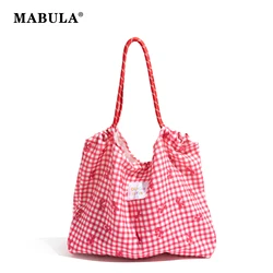 MABULA ragazza Plaid tessuto di cotone Tote Bag modello fiocco coulisse Design borsa Casual studente Bookbag Shopping borsa a tracolla