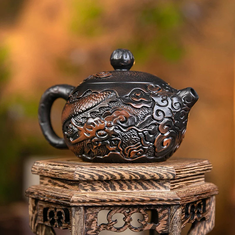 

Purple Pottery Vintage Handmad Teapot Ceramic Carve Kung Fu Teapot Single Teapot Pu'er Tea Making Tea Sets Chinese Tea Pot