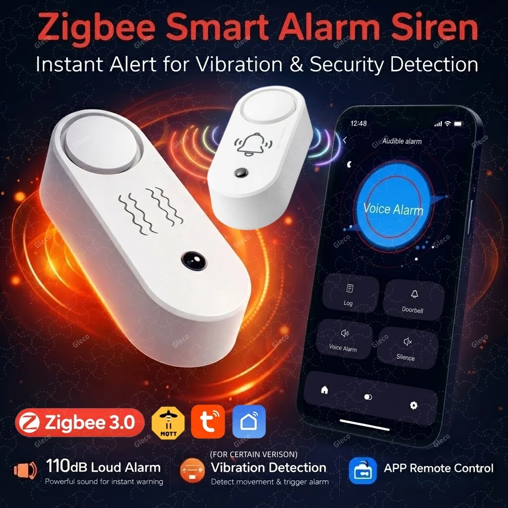 

Умная сирена-сигнализация ZigBee Tuya с опциональным датчиком вибрации, звук 110 дБ, световая сигнализация, поддержка домашней автоматизации, оповещение о безопасности, совместимость с 2MQTT Smart Life