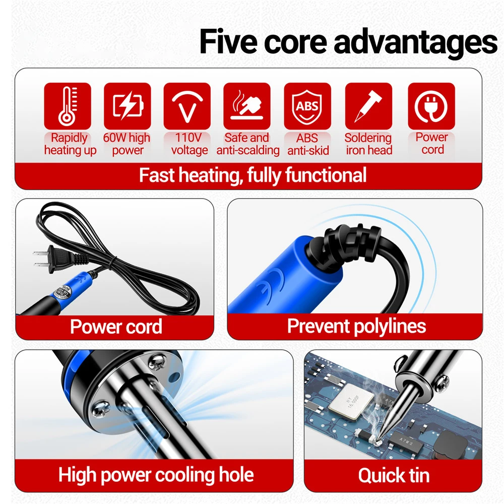 SL401 Electric Soldering Iron Pen 60W US/EU Plug Tin Tips 440~450℃ Repair Welding Tools Rework Header Tool Solder Station