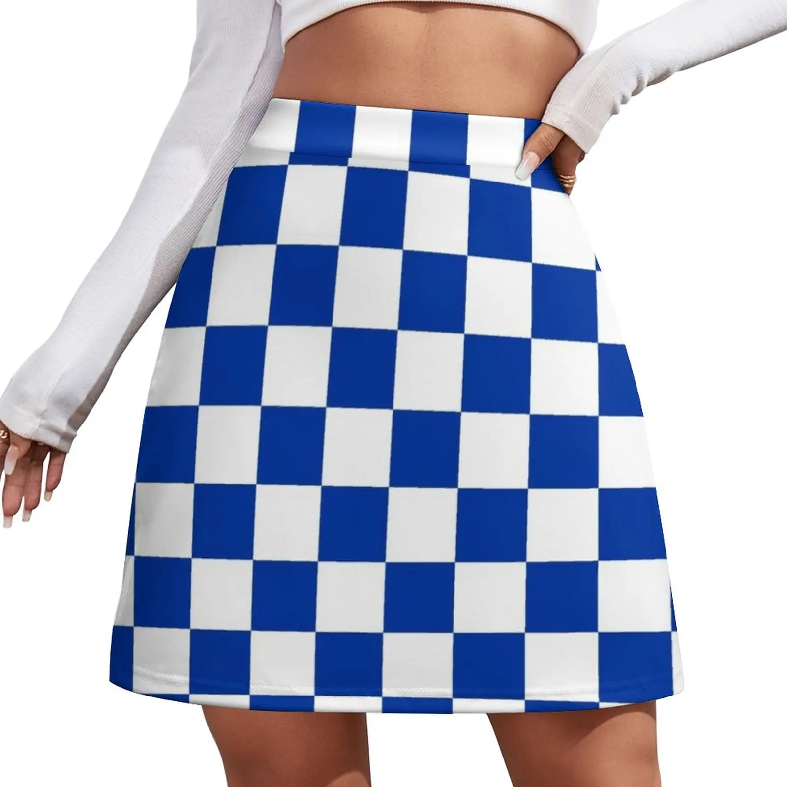 

Blue and White Kentucky Checkerboard Mini Skirt korean luxury clothing skirt set