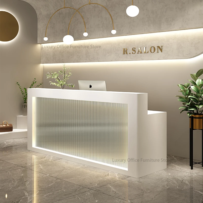 Cream Style Luxury Reception Desks Checkout Counter Cash Register Reception Desks Business Office Furniture Recepción LLRD