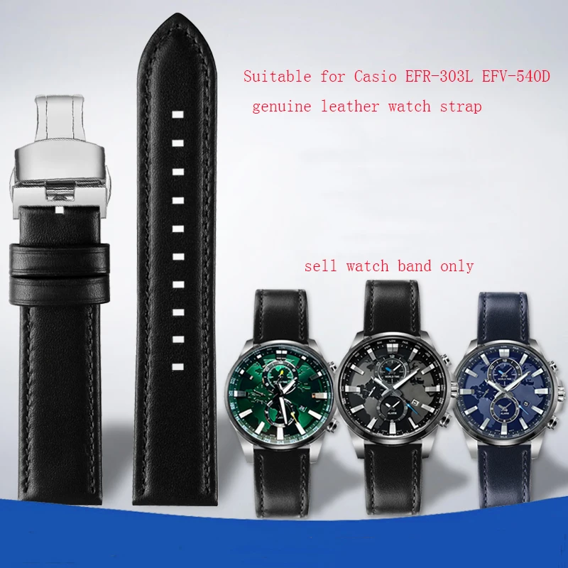 Suitable for Casio  series Earth Heart EFR-303L/D EFS-S500BL EFS-S510 EFV--540D genuine leather watch strap 20/22mm