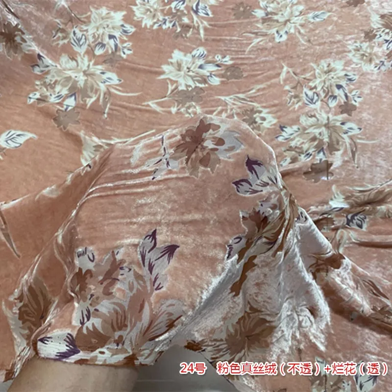 True velvet jacquard fabric silkworm silk rotted flower see-through wispy empty dress cheongsam clothing 24