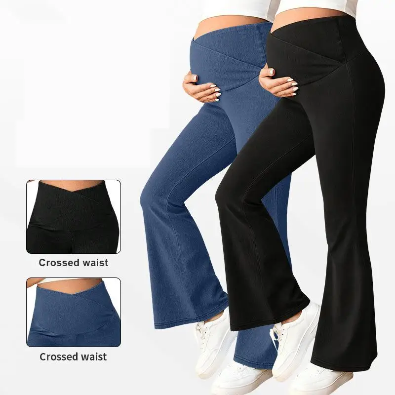 Maternity Bootcut Jeans For Women High Waist Belly Support Pants Stretch Slim Fit Lift Hip Comfortable Pregnancy Denim Trousers