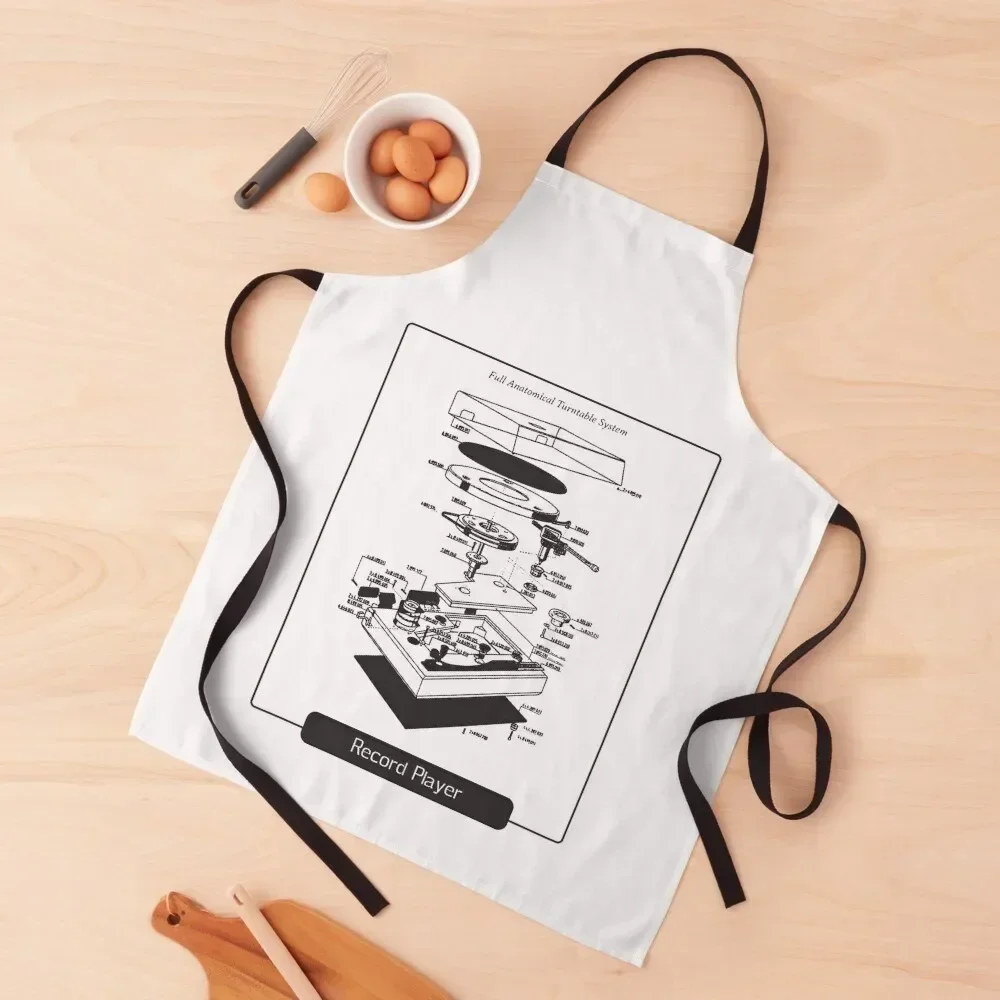 Retro - Vintage - Vinyl Record - TurnTable Black Illustration Apron Utensils For Kitchen Woman Work Kitchen accessories Apron