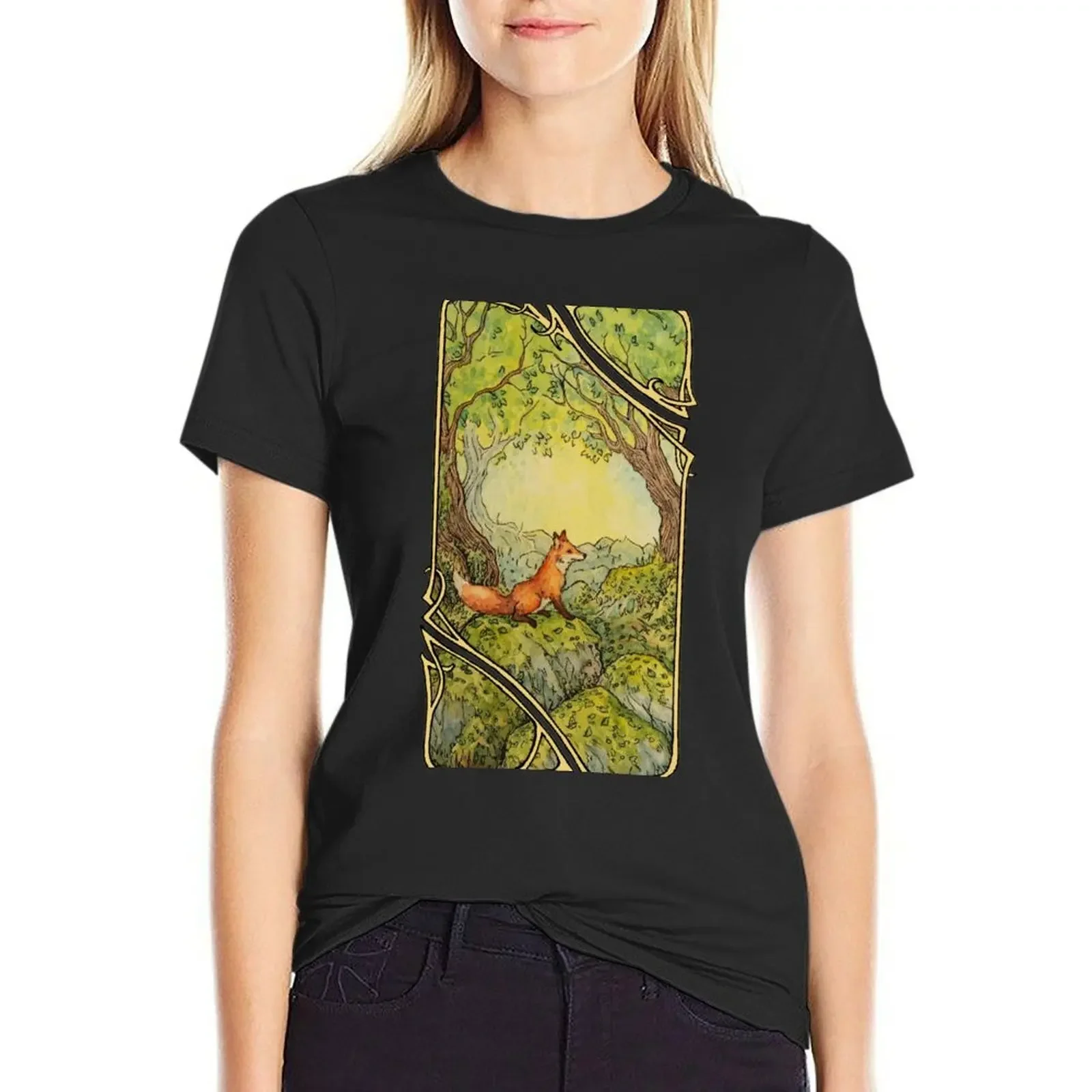 

Red fox wanderer T-Shirt summer top funny animal print shirt for girls t shirts for Women loose fit