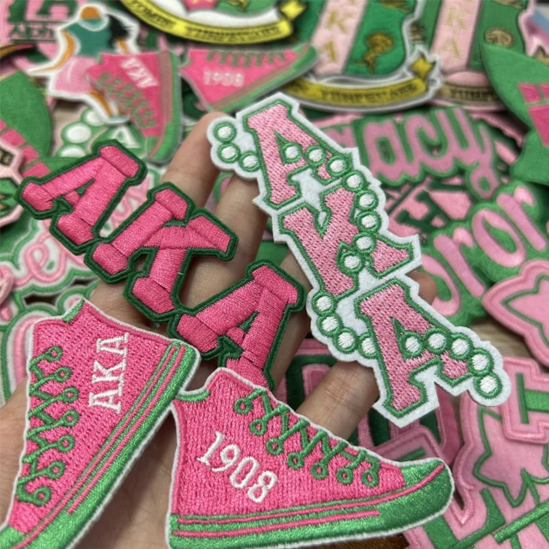 AKA Embroidered Iron on Patches for Jacket, Greek Small Size, Alpha Kappa Alpha Sorority Patch, 1908, Pearl Ivy Shield