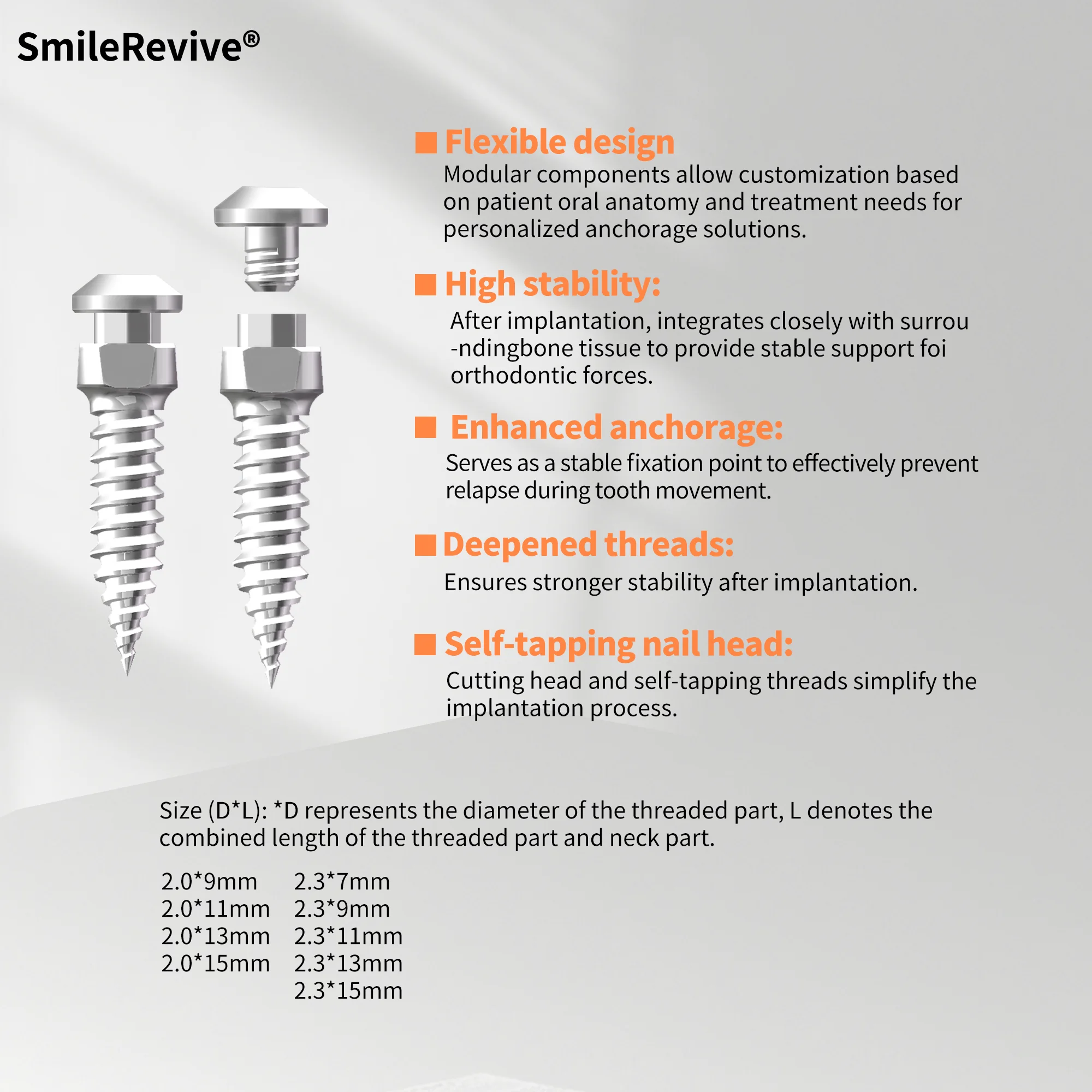 SmileRevive Orthodontic Mini Screw Implant Self-Drilling Micro Anchorage Screws Temporary Anchorage Device TAD for Braces