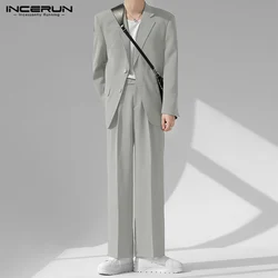 INCERUN 2024 hommes ensembles solide document Streetwear revers manches longues bouton Blazer et pantalon 2 pièces mode coréenne hommes olympiques décontractés S-5XL