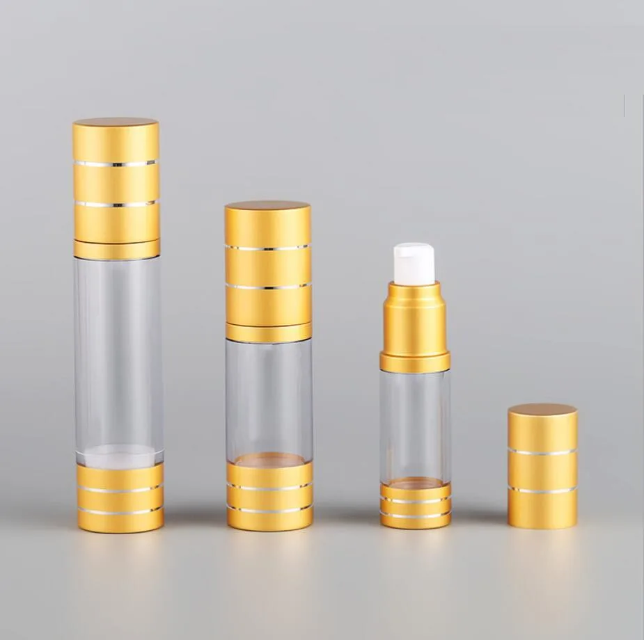 Botella sin aire de oro mate de 50ML para loción, emulsión, suero, base líquida, esencia blanqueadora, embalaje cosmético para el cuidado de la piel