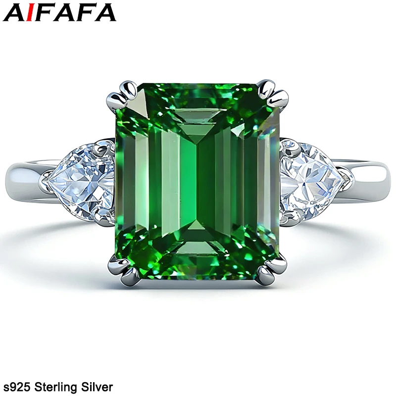 High Carbon Diamon s925 Sterling Silver Rings for Women Sparkling 8*10mm Green Blue Gemstone Luxury Wedding Ring Fine Jewelry