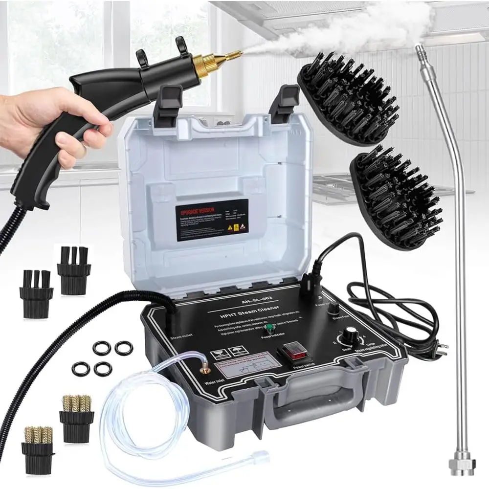 منظف بخار محمول بالضغط العالي مُبخّر تنجيد محمول بقوة 1500 وات معقم قوي للتنظيف العميق بالبخار مع دليل المستخدم