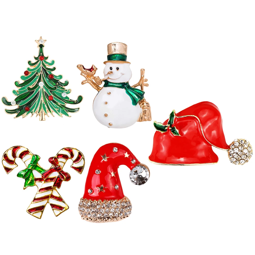 

5pcs Christmas Brooch Women Accessories Breast Pin Xmas Stick Brooches Clothes Decoration Holiday Party Gift Ornament