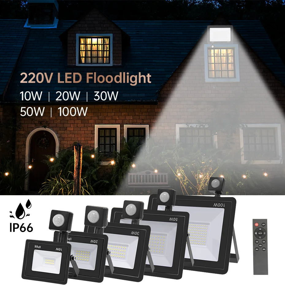 

10W 20W 30W 50W 100W Induction Led Flood Light With Remote Control PIR Sensor 220V Led floodlight Street Square Outdoor Lighting