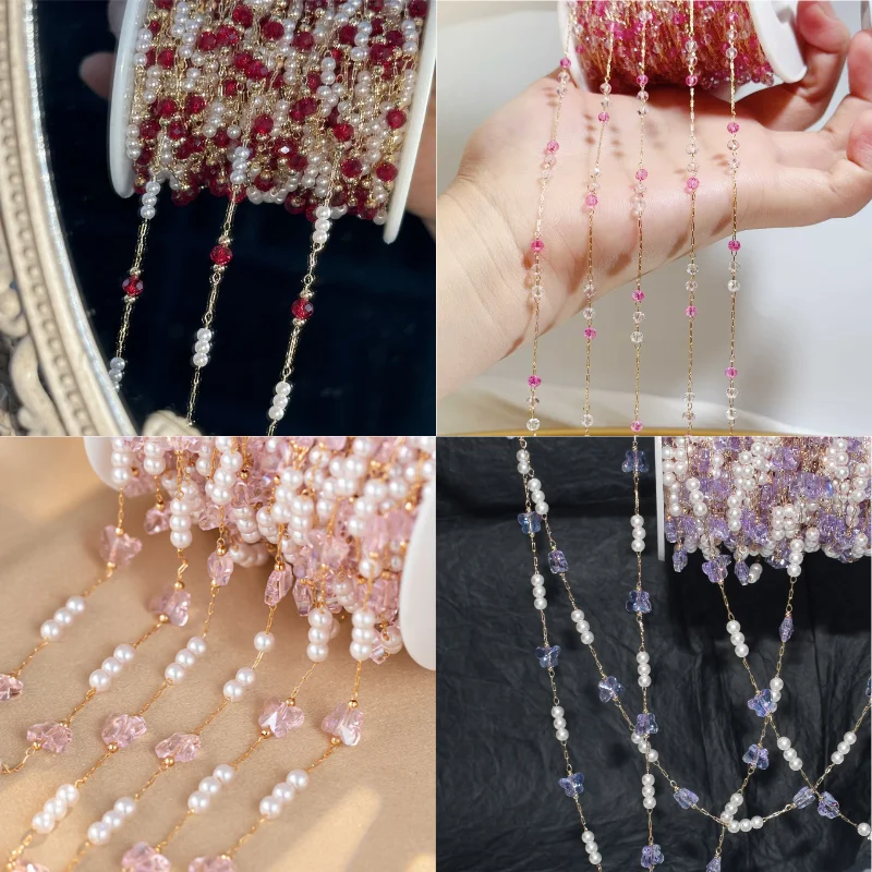 

0.5/1/2m Imitation Pearl Copper Chain Bead Chain DIY Bracelet Necklace Jewelry Accessories Clothing Tassel Decoration Material